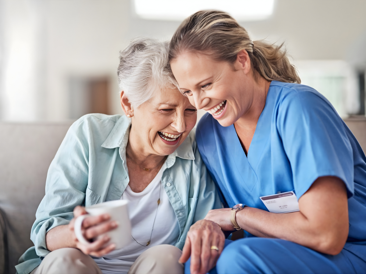 Caregiver providing respectful personal care support to a senior at home in Ontario